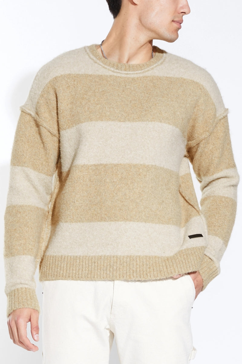 Wholesale,Civil Society, Civil Society Khaki Striped Fuzzy Jersey Knit Oversized Sweater, Tan, Medium-48-TagM