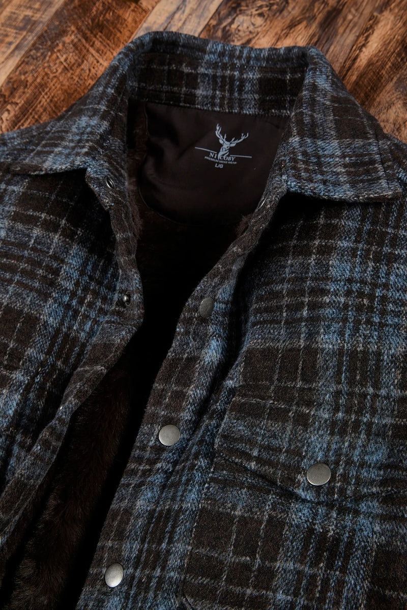 Wholesale,Nicoby Age of Wisdom, Nicoby Age of Wisdom Brown Plaid Flannel Mink Lining Shacket, Brown, Small-41-TagSMedium-45-TagMLarge-48-TagLExtra Large-50-TagXLExtra Extra Large-54-TagXXL