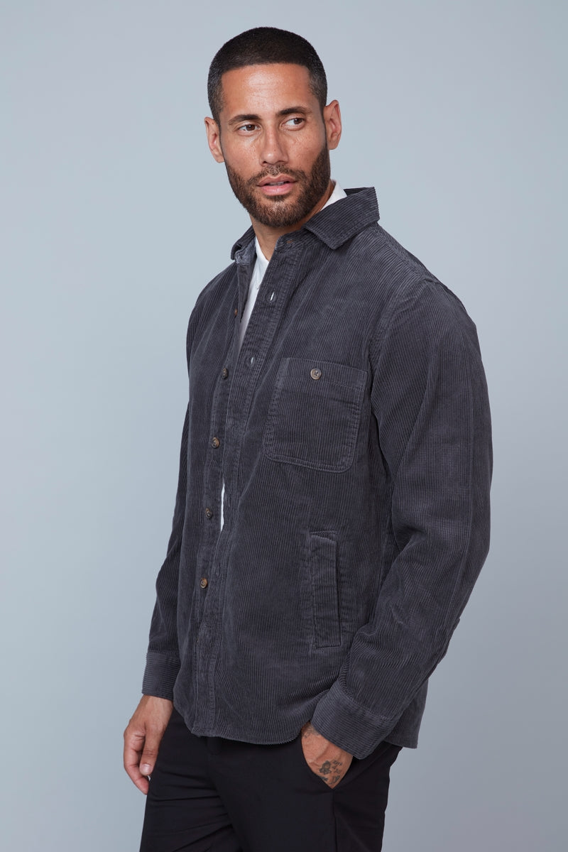 Wholesale,HEDGE, HEDGE Grey Corduroy Overshirt, Grey, Small-42-TagS