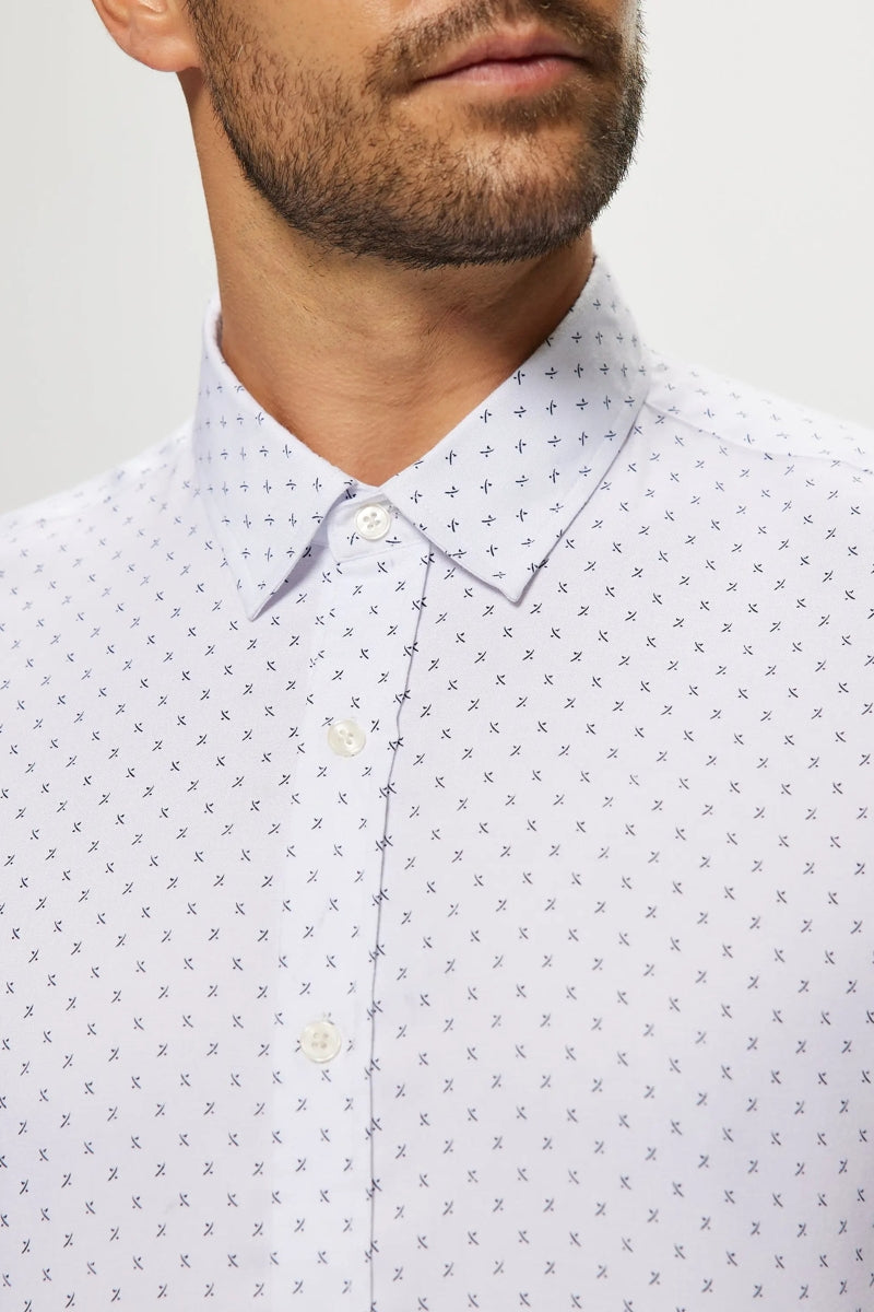 Faire,Julian & Mark, Julian & Mark White Ditsy Geo Print Stretch Shirt, White, Extra Large-48-TagXL