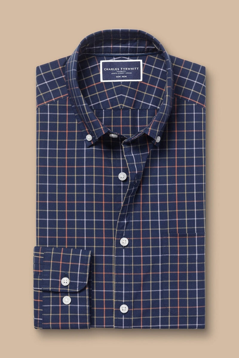 Wholesale,Charles Tyrwhitt, Charles Tyrwhitt Navy Multi Grid Poplin Check Stretch Shirt, Blue, Small-40-TagS