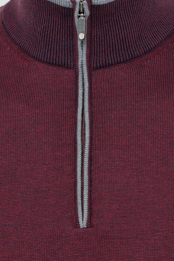 Luchiano Visconti Maroon Banded Quarter Zip Mockneck Pullover