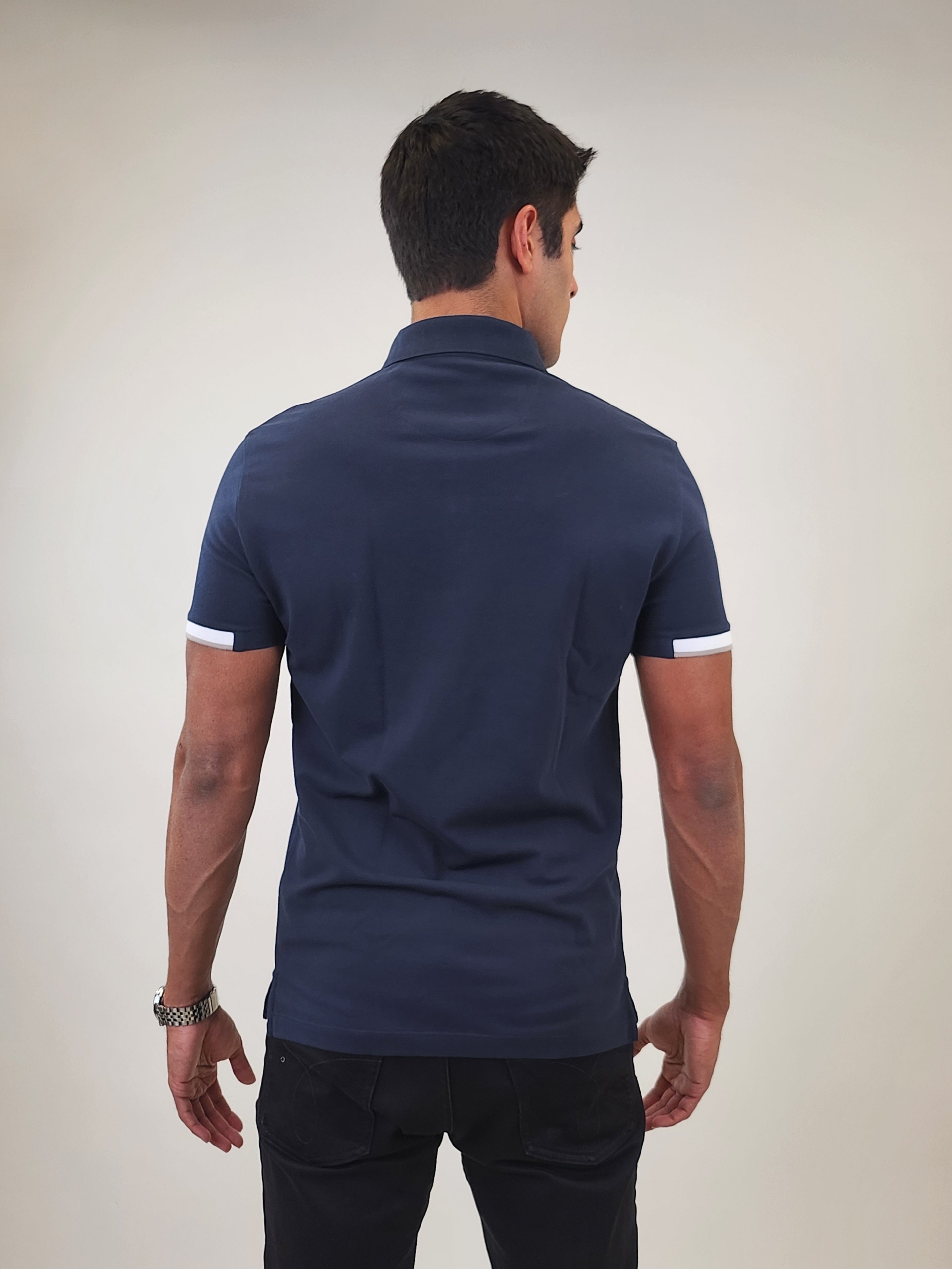 Brand Partner,R2 Amsterdam, R2 Amsterdam Navy Blue Solid Polo with White Contrast, Blue, Medium-40-TagM