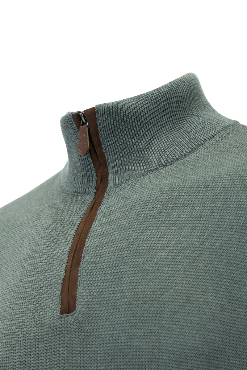 Wholesale,American Heritage, American Heritage Green Trimmed Melange Knit Textured Qtr Zip, Green, Medium-45-TagMLarge-47-TagLExtra Large-49-TagXL