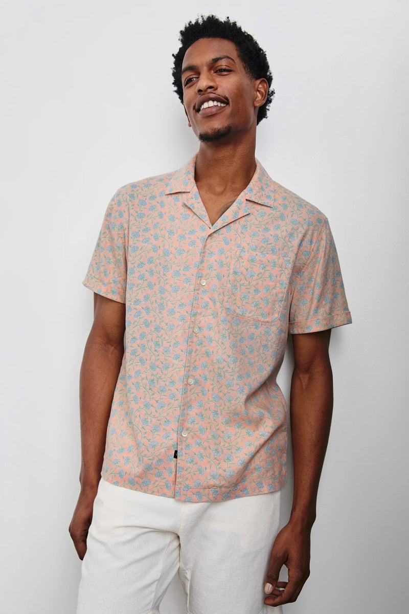 Wholesale,Rails, Rails Light Orange/Blue Floral Batik Blossom Print Shirt, Orange, Medium-44-TagMLarge-47-TagLExtra Large-49-TagXLExtra Extra Large-52-TagXXL