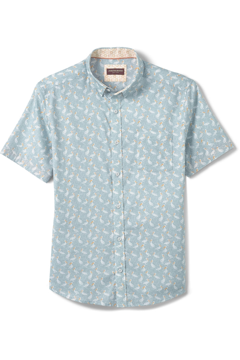 Wholesale,Johnston & Murphy, Johnston & Murphy Grey Pelican Print Airy Cotton Blend Shirt, Grey, Large-47-TagL