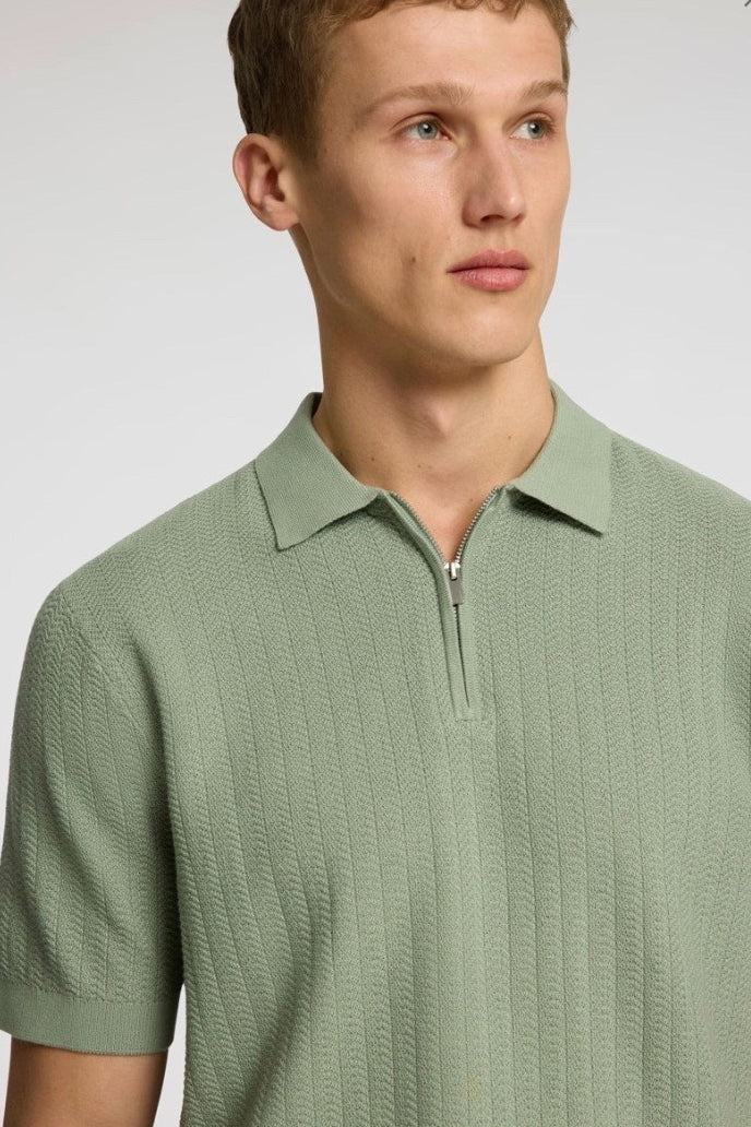 Wholesale,Selected Homme, Selected Homme Sage Green Knitted Zip Up Textured Polo, Green, Medium-42-TagMLarge-44-TagLExtra Large-46-TagXLExtra Extra Large-49-TagXXLSmall-40-TagS