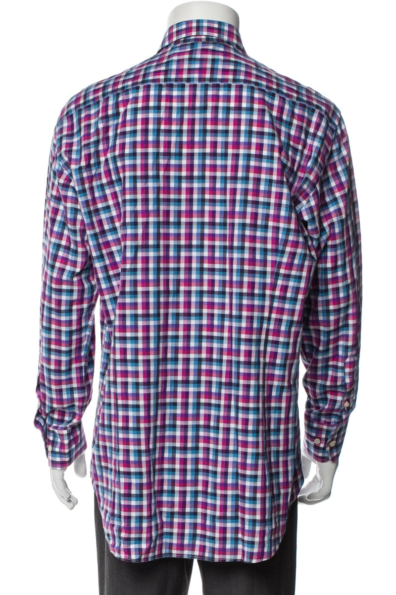 Etro Pink Multi Plaid Print Long Sleeve Shirt