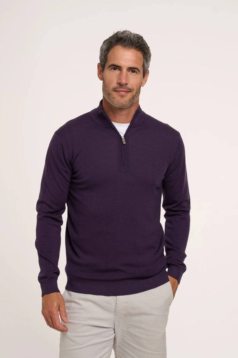 Direct From Brand,R2 Amsterdam, R2 Amsterdam Purple 100% Merino Wool Zip Pullover, Purple, Medium-41-TagMLarge-43-TagLExtra Large-45-TagXLExtra Extra Large-47-TagXXL