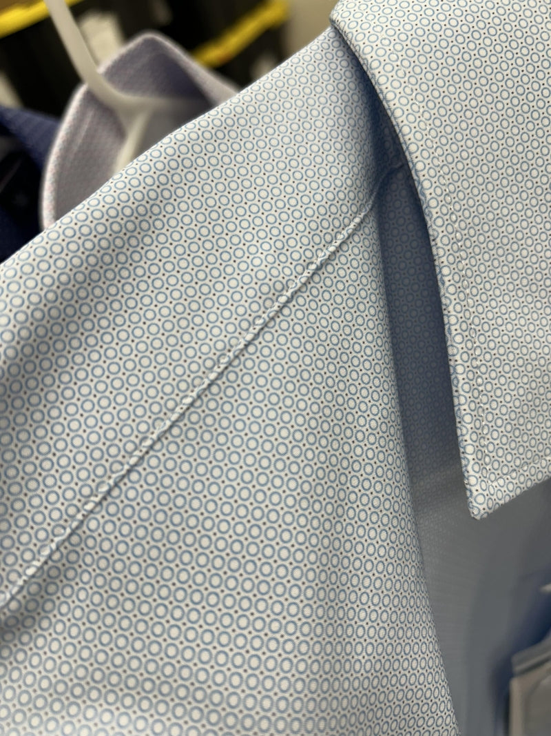Direct From Brand,Proper Sport, Proper Sport Light Blue Circle Geo Print Four-way Stretch Slim Fit Dress Shirt, Blue, Medium-41-TagM