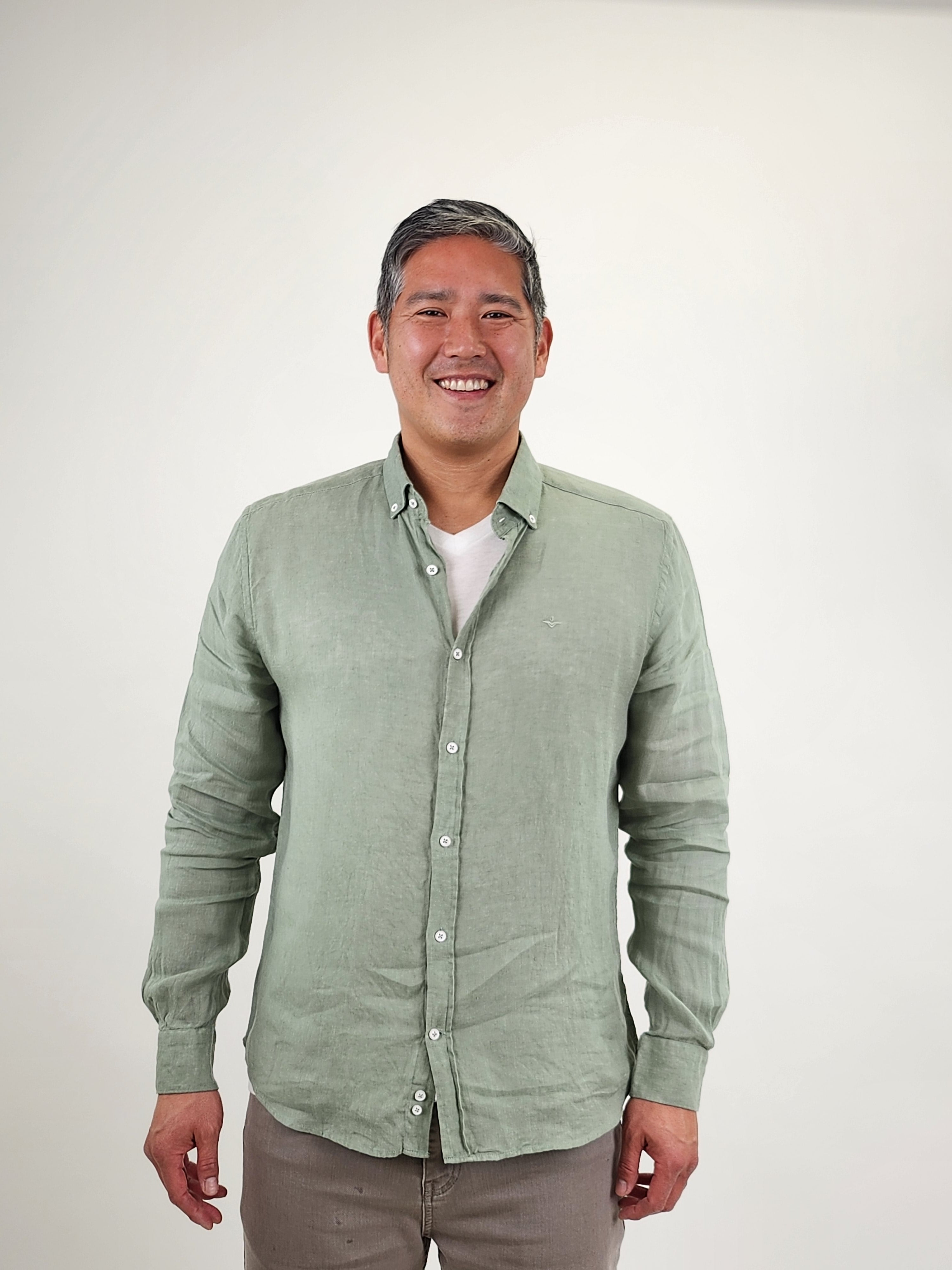 Wholesale,Jakamen, Jakamen Green Linen Slim Fit Long Sleeve Button Up Shirt, Green, Medium-43-TagL
