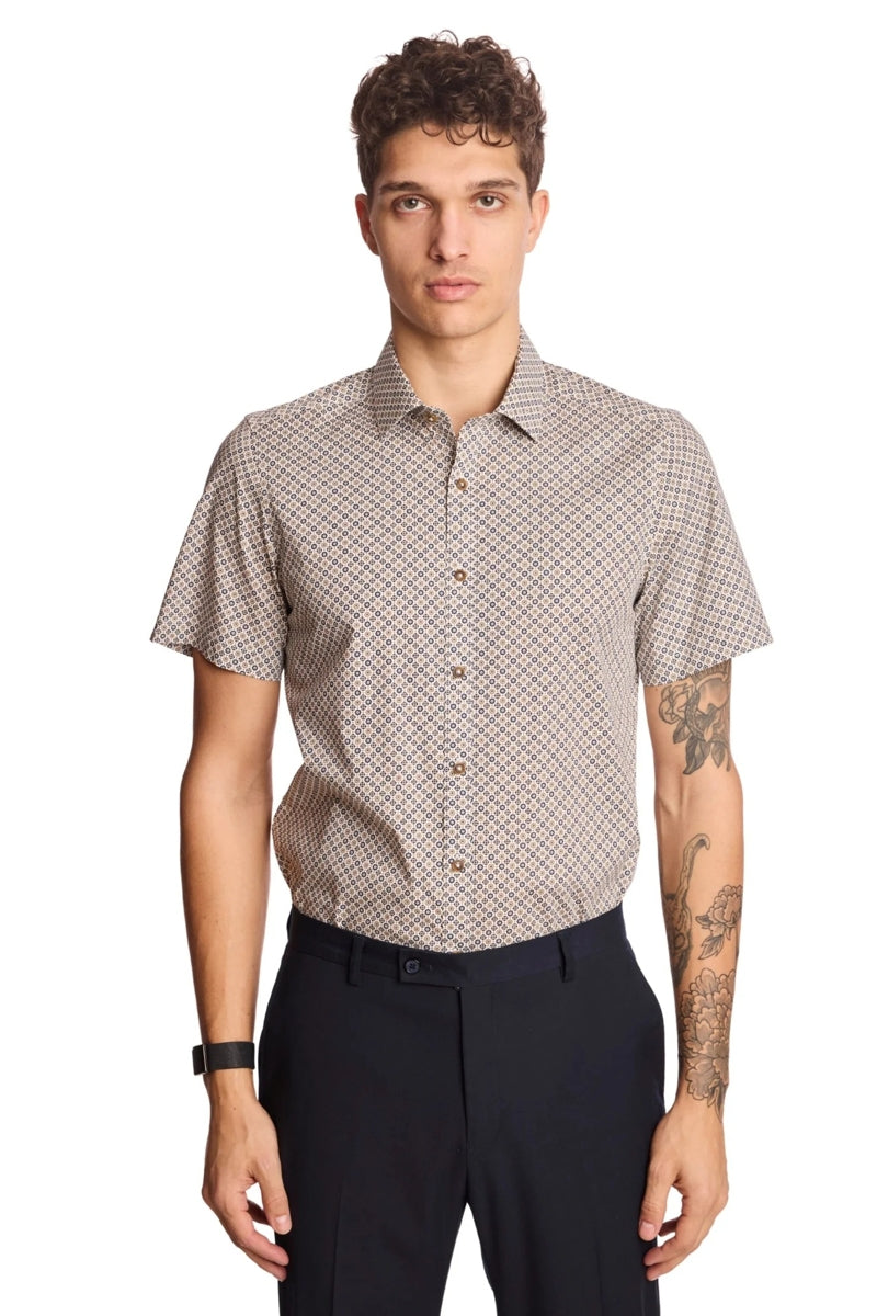 Wholesale,Paisley & Gray, Paisley & Gray Tan/Navy Floral Print Shirt, Tan, Small-39-TagSMedium-41-TagMLarge-44-TagLExtra Large-47-TagXL