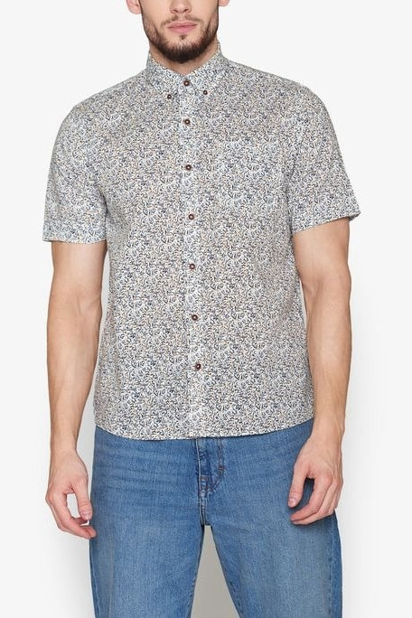 Wholesale,Signal Clothing, Signal Clothing Navy/Tan Multi Leaf Print Shirt, Blue, Large-48-TagL