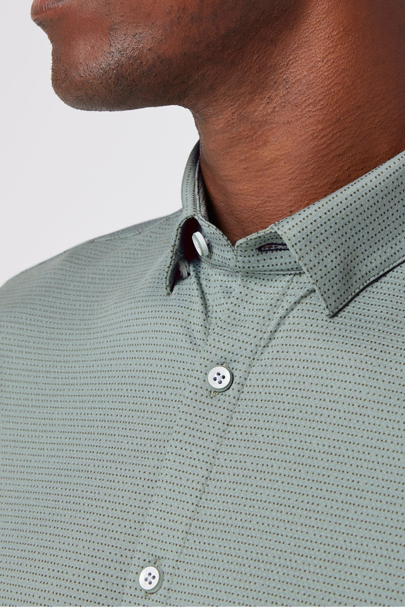 Wholesale,Mizzen + Main, Mizzen + Main Pale Green Dot Stripe Trim No Tuck Four-way Stretch Shirt, Green, Large-46-TagL