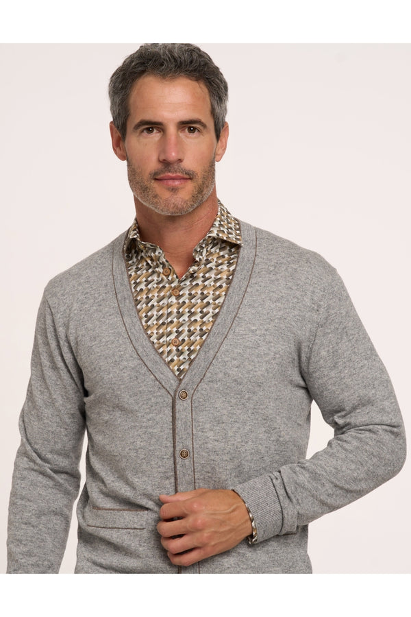 R2 Amsterdam Grey Mercerized Merino Wool V-neck Cardigan