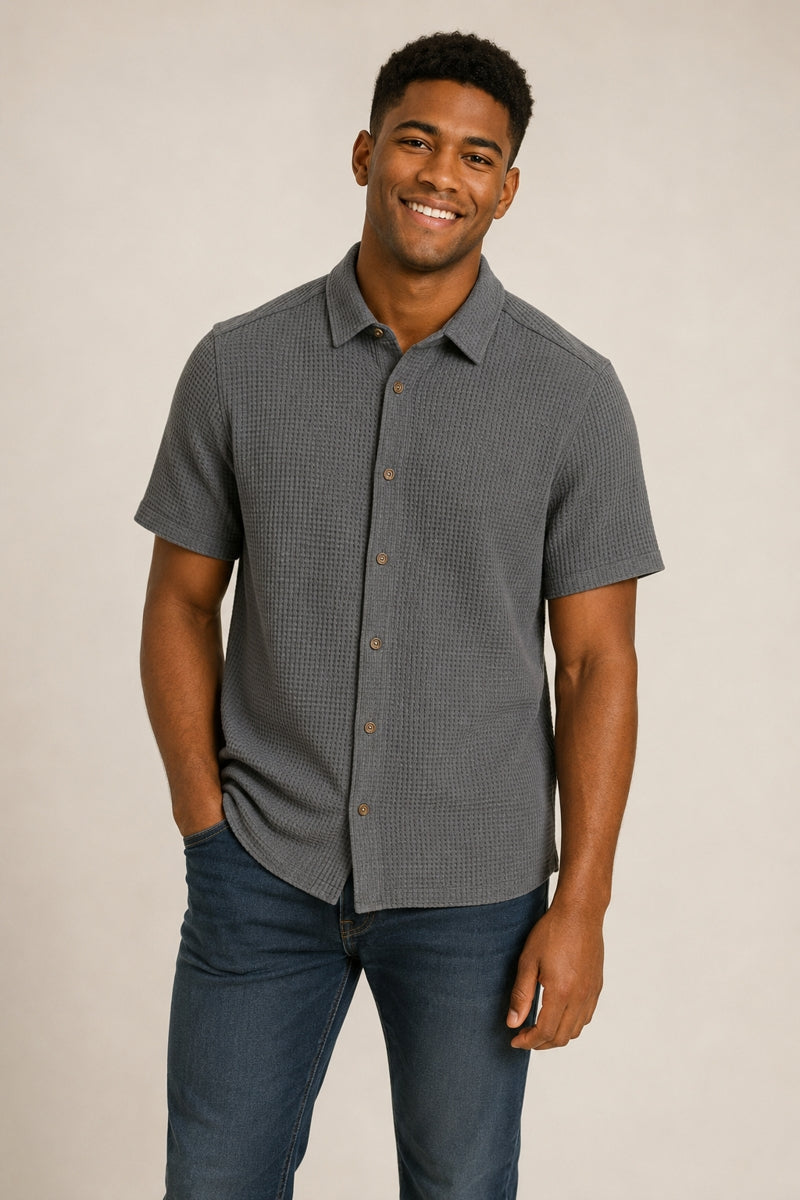 Wholesale,American Heritage, American Heritage Grey Waffle Jacquard Dobby Shirt, Grey, Medium-47-TagM