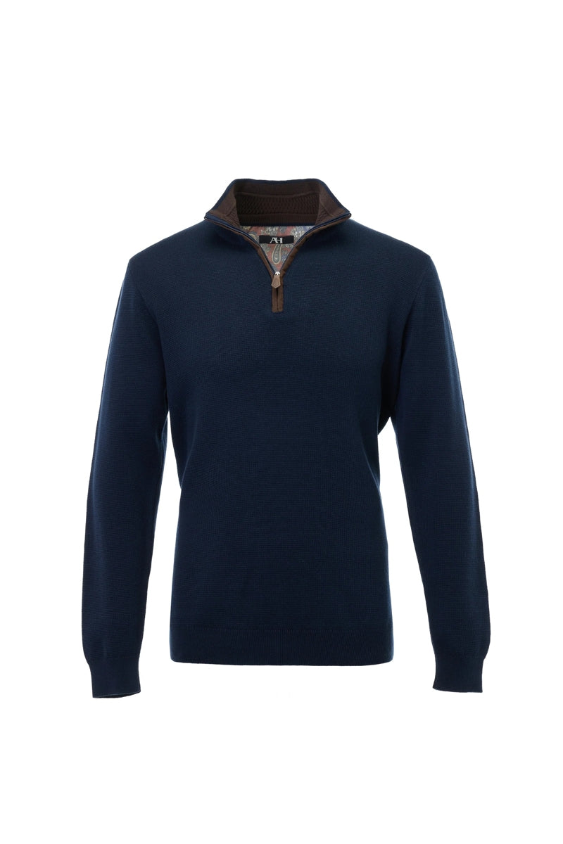 Wholesale,American Heritage, American Heritage Navy Trimmed Melange Knit Textured Qtr Zip, Blue, Medium-45-TagMLarge-47-TagLExtra Large-49-TagXL