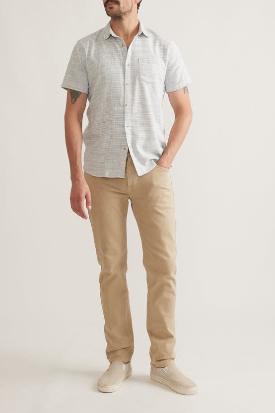 Marine Layer Blue Stripe Stretch  Short Sleeve Shirt