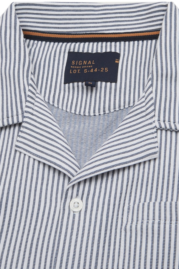 Signal Clothing Navy with White Striped Textured Shirt