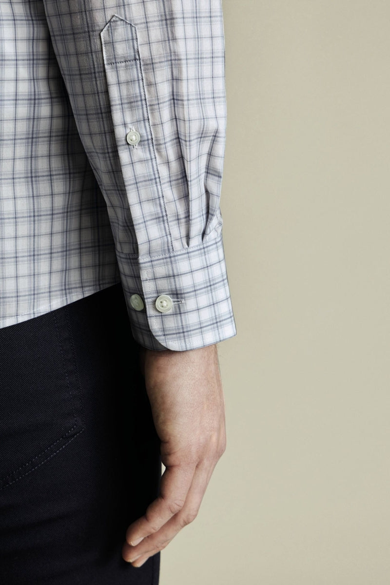 Wholesale,Charles Tyrwhitt, Charles Tyrwhitt Silver Grey Poplin Check Stretch Shirt, Grey, Small-40-TagSMedium-42-TagMLarge-45-TagLExtra Large-49-TagXL