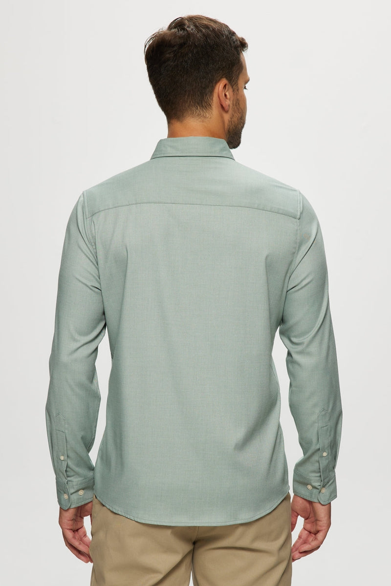 Faire,Julian & Mark, Julian & Mark Sage Chambray Stretch Long Sleeve Shirt, Green, Medium-41-TagMLarge-44-TagLExtra Large-47-TagXLSmall-39-TagSExtra Extra Large-52-TagXXL