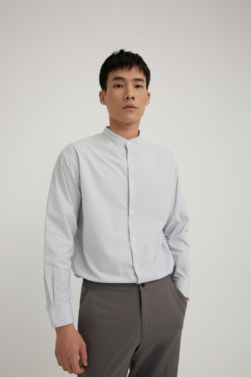 Direct From Brand,FYNE, FYNE Light Blue/White Stripe Stand Collar Moisture Absorption Shirt, Blue, Medium-44-TagMLarge-46-TagL