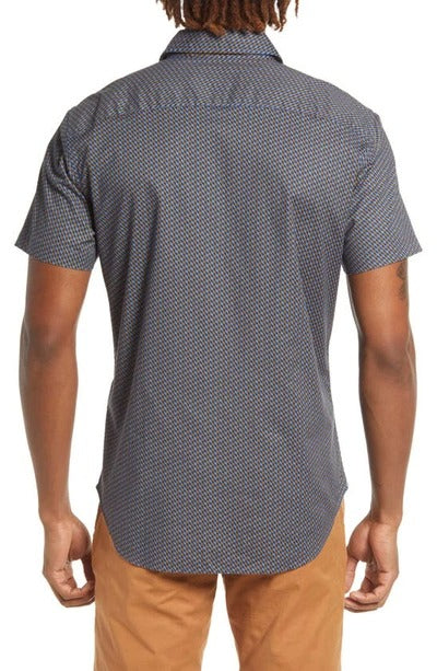 Wholesale,Bonobos, Bonobos Blue Geo Print Stretch Short Sleeve Button Up Shirt, Blue, Large-45-TagL
