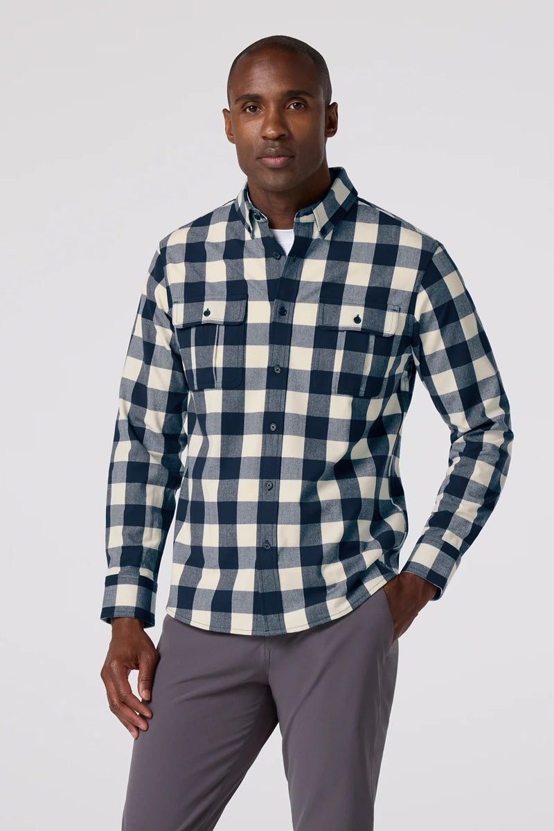 Wholesale,Mizzen + Main, Mizzen + Main Blue/White Buffalo Check Flannel Overshirt, Blue, Small-42-TagSMedium-46-TagM