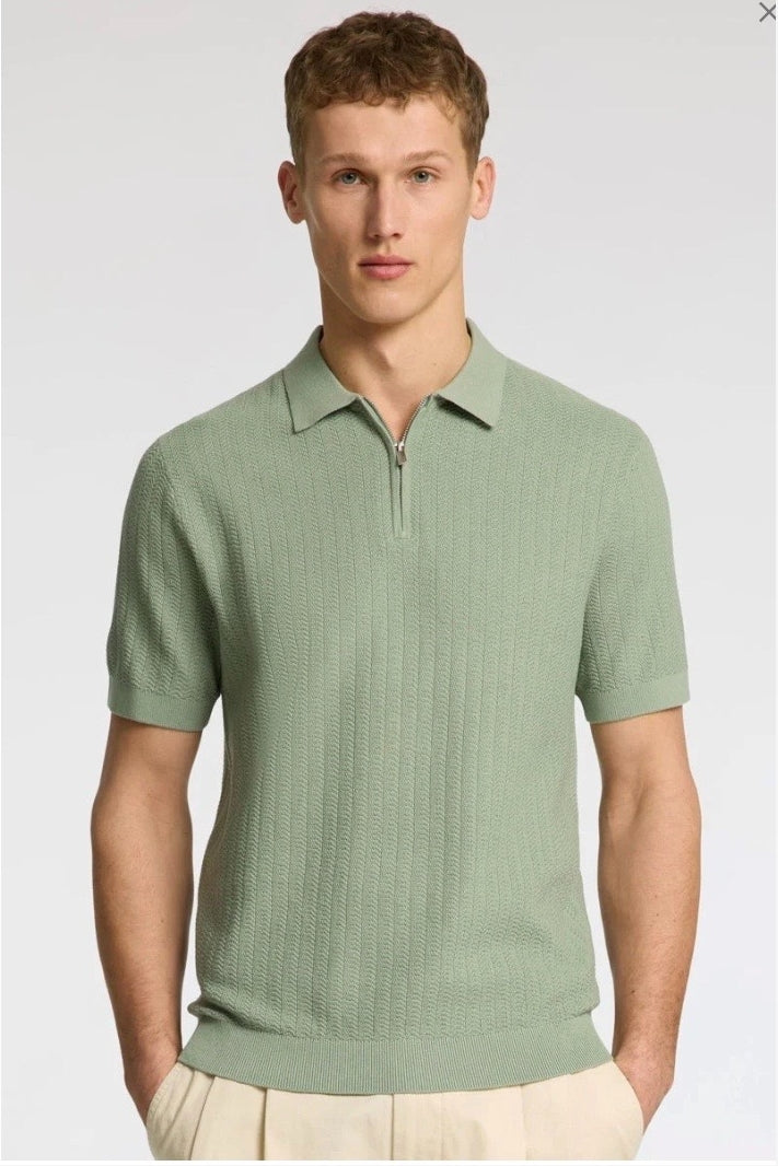 Wholesale,Selected Homme, Selected Homme Sage Green Knitted Zip Up Textured Polo, Green, Medium-42-TagMLarge-44-TagLExtra Large-46-TagXLExtra Extra Large-49-TagXXLSmall-40-TagS