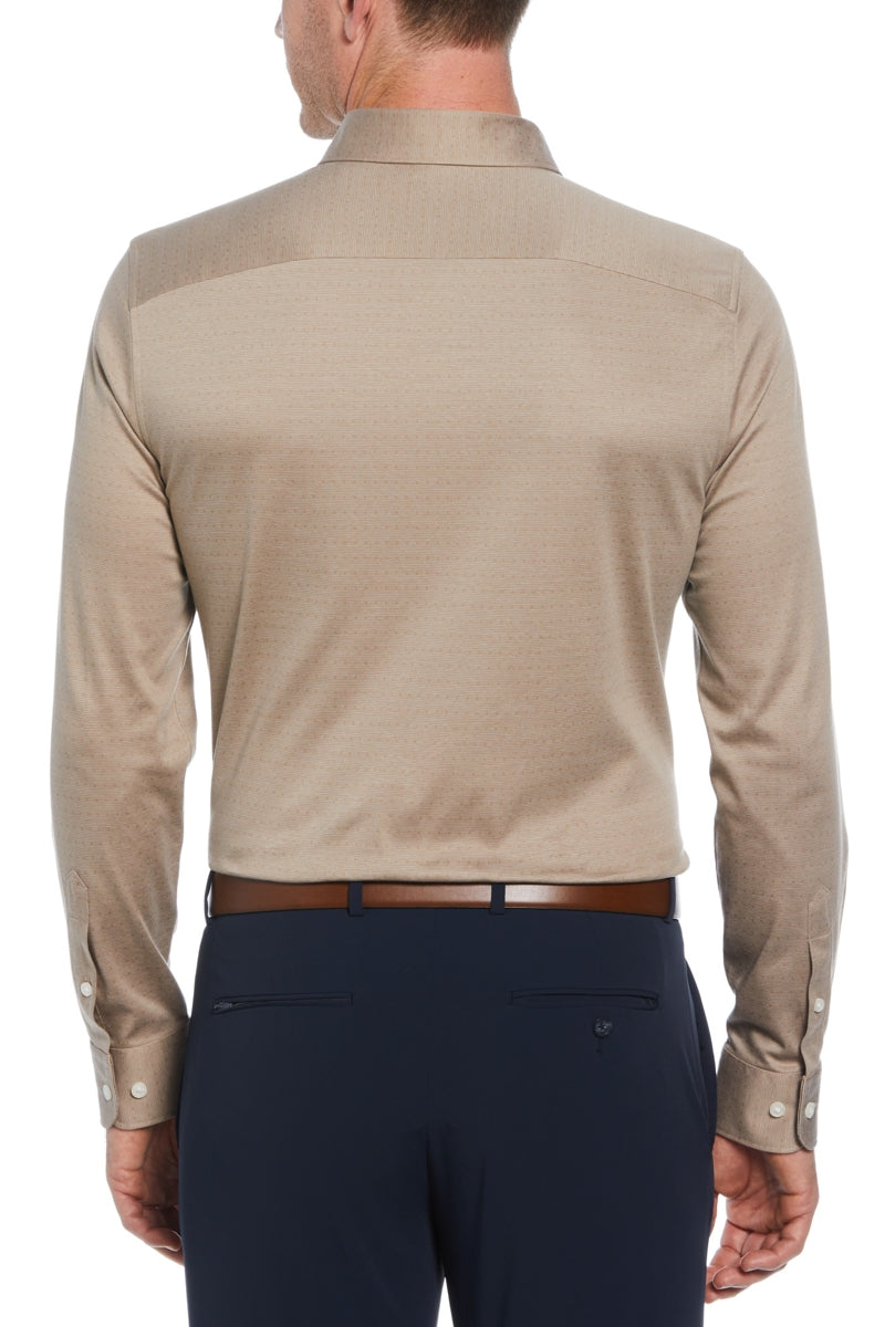 Wholesale,Perry Ellis, Perry Ellis Taupe Dobby Knit Geo Button-Down Shirt, Tan, Small-40-TagSLarge-46-TagLExtra Large-48-TagXLMedium-42-TagM