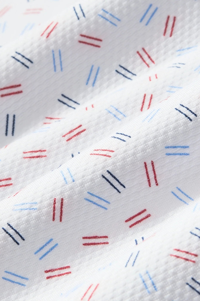 Wholesale,Mizzen + Main, Mizzen + Main White/Red Scattered Dash Knit Classic Fit Polo, White, Large-48-TagLExtra Extra Large-54-TagXXL