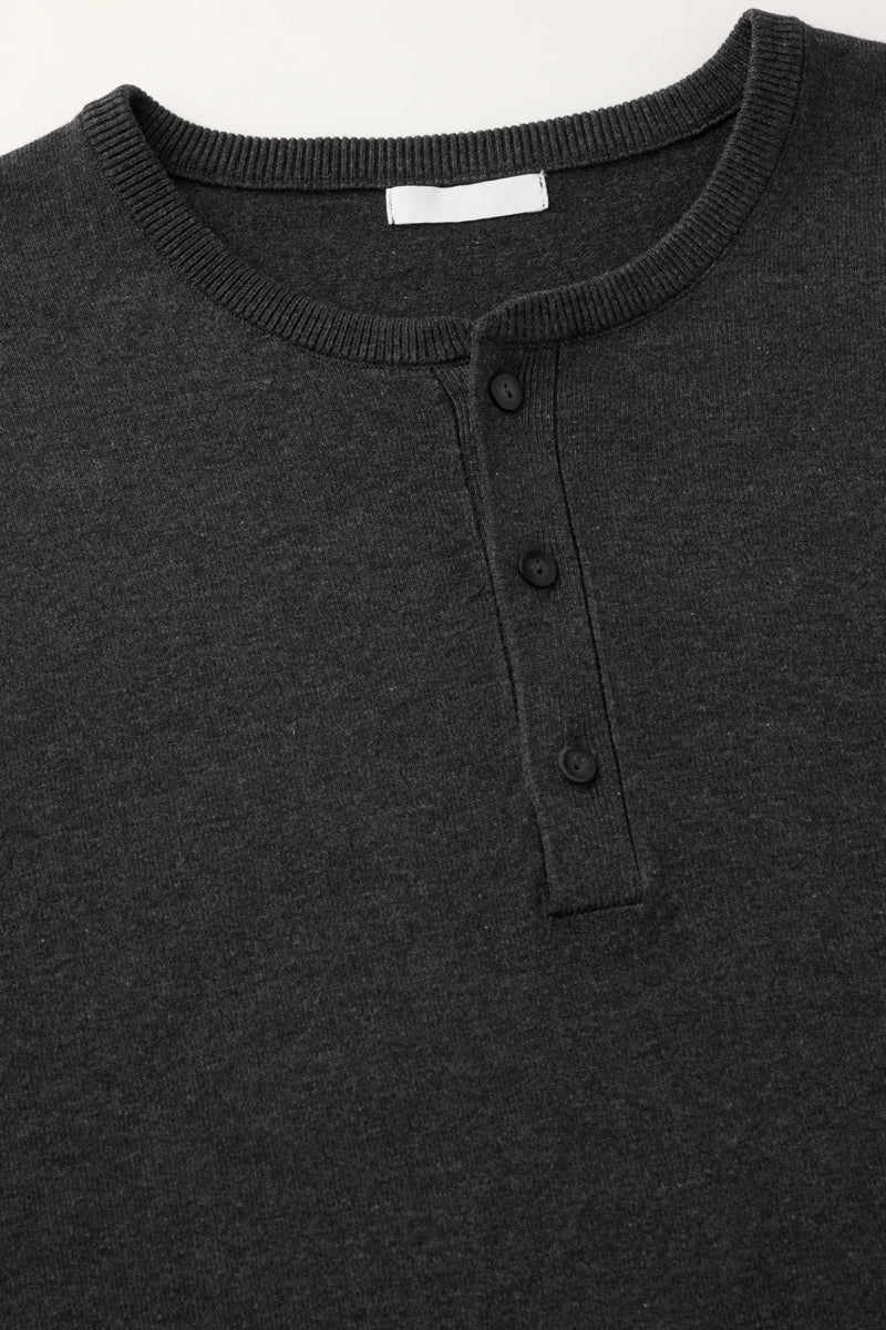 Direct From Brand,FYNE, FYNE Dark Grey Knit Henley, Grey, Medium-41-TagM