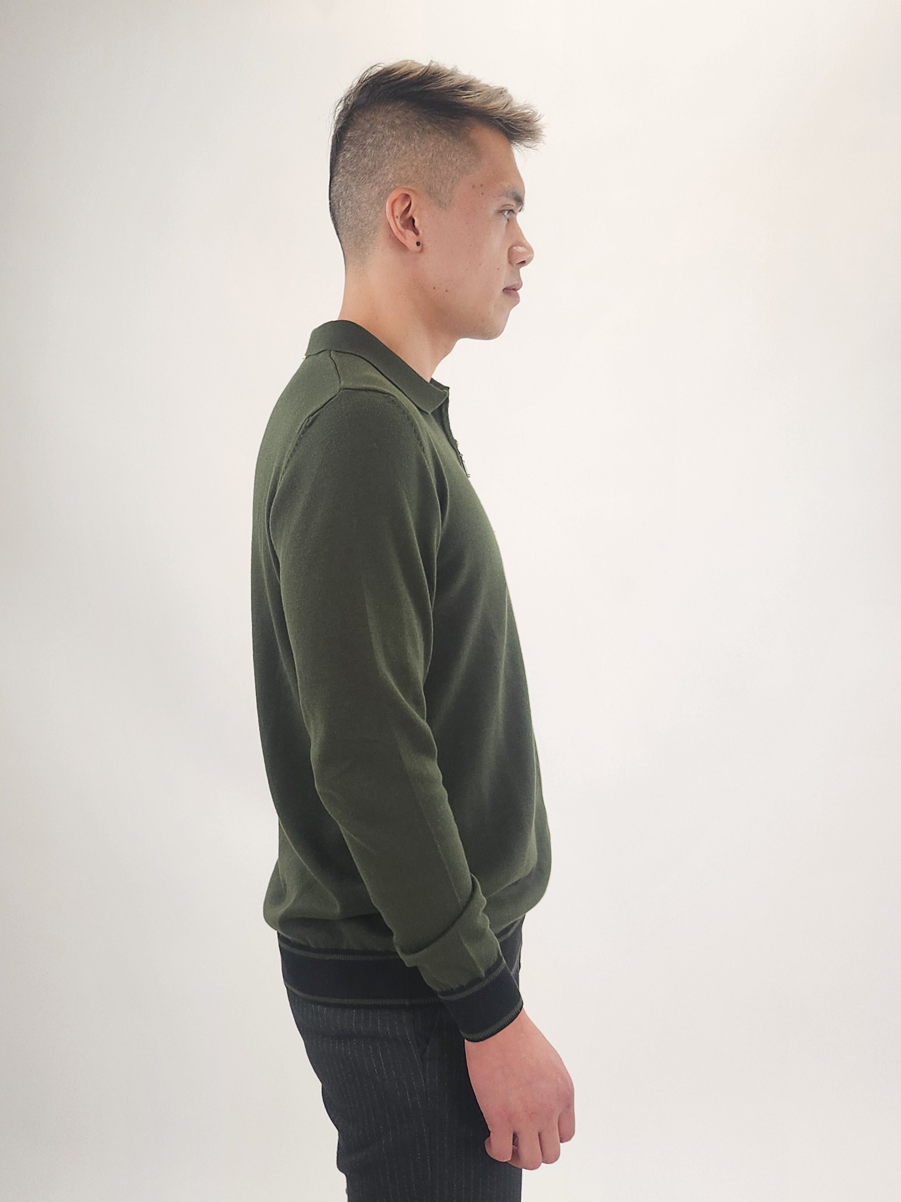 Wholesale,Jakamen, Jakamen Olive Striped Rib Quarter Zip Polo, Green, Large-43-TagL