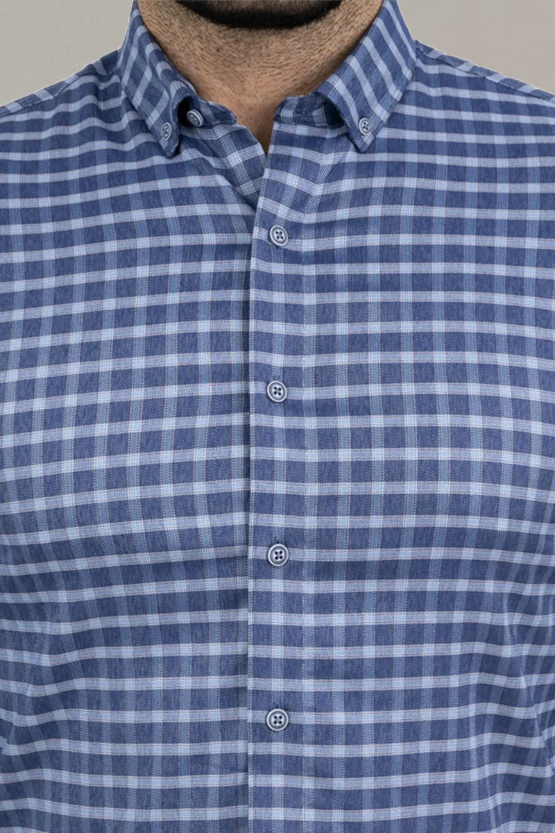 Wholesale,Twillory, Twillory Denim Windowpane Untuckable Shirt, Blue, Small-40-TagSSmall-41-TagSMedium-43-TagM