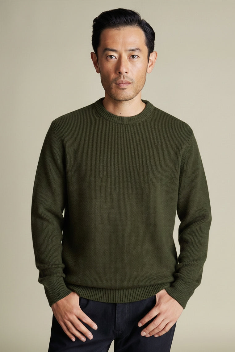 Wholesale,Charles Tyrwhitt, Charles Tyrwhitt Olive Green Rib Knit Textured Sweater, Green, Extra Large-48-TagXL