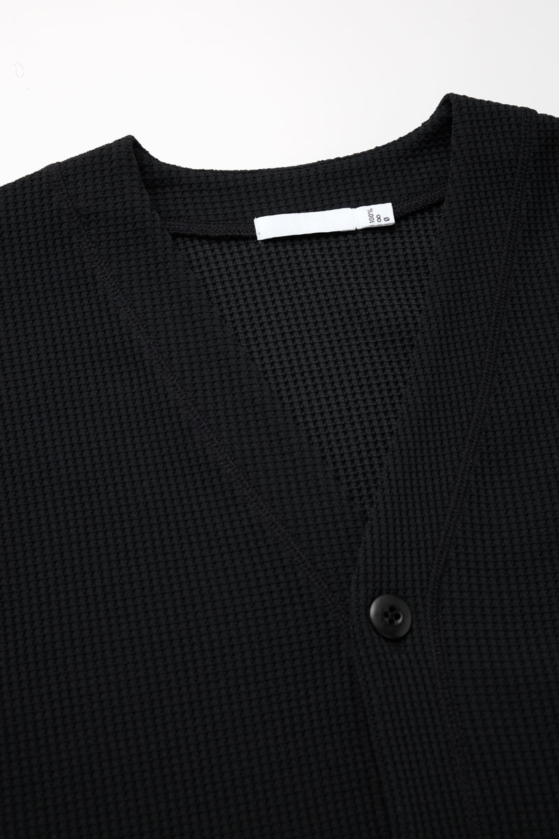Direct From Brand,FYNE, FYNE Black Knit Waffle Weave Cardigan, Black, Large-46-TagL