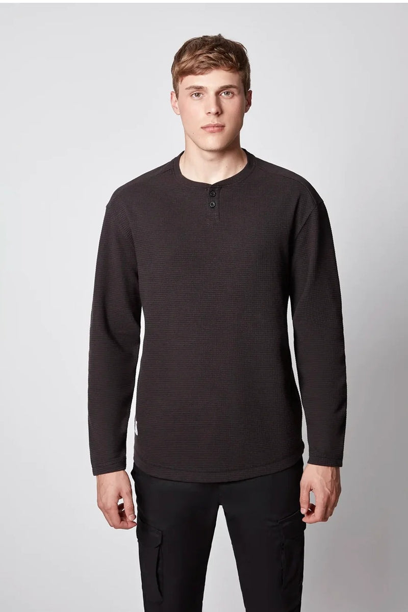 Wholesale,Projek Raw, Projek Raw Black Grid-patterned Jersey Henley, Black, Medium-44-TagM