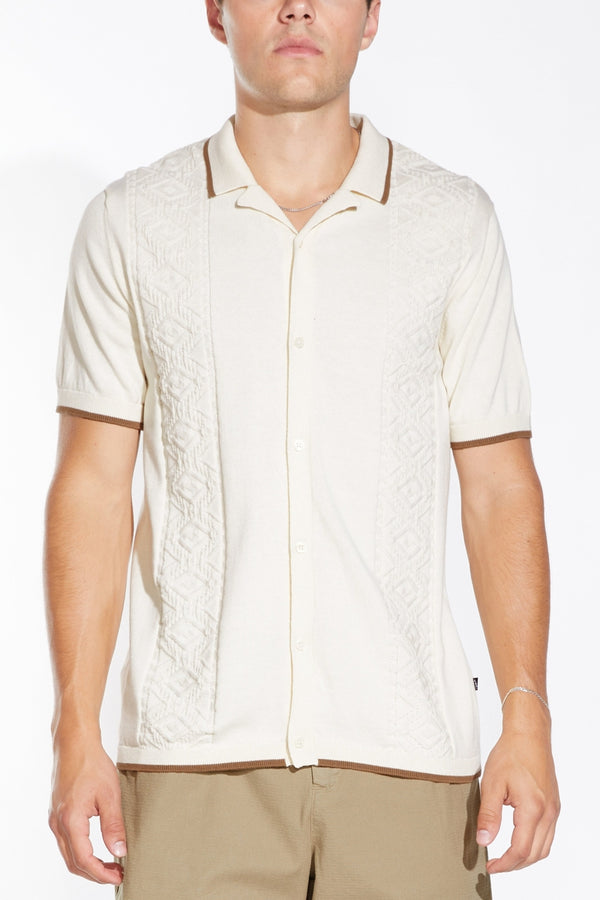 Civil Society Cream Textured Jacquard Sweater Knit Shirt