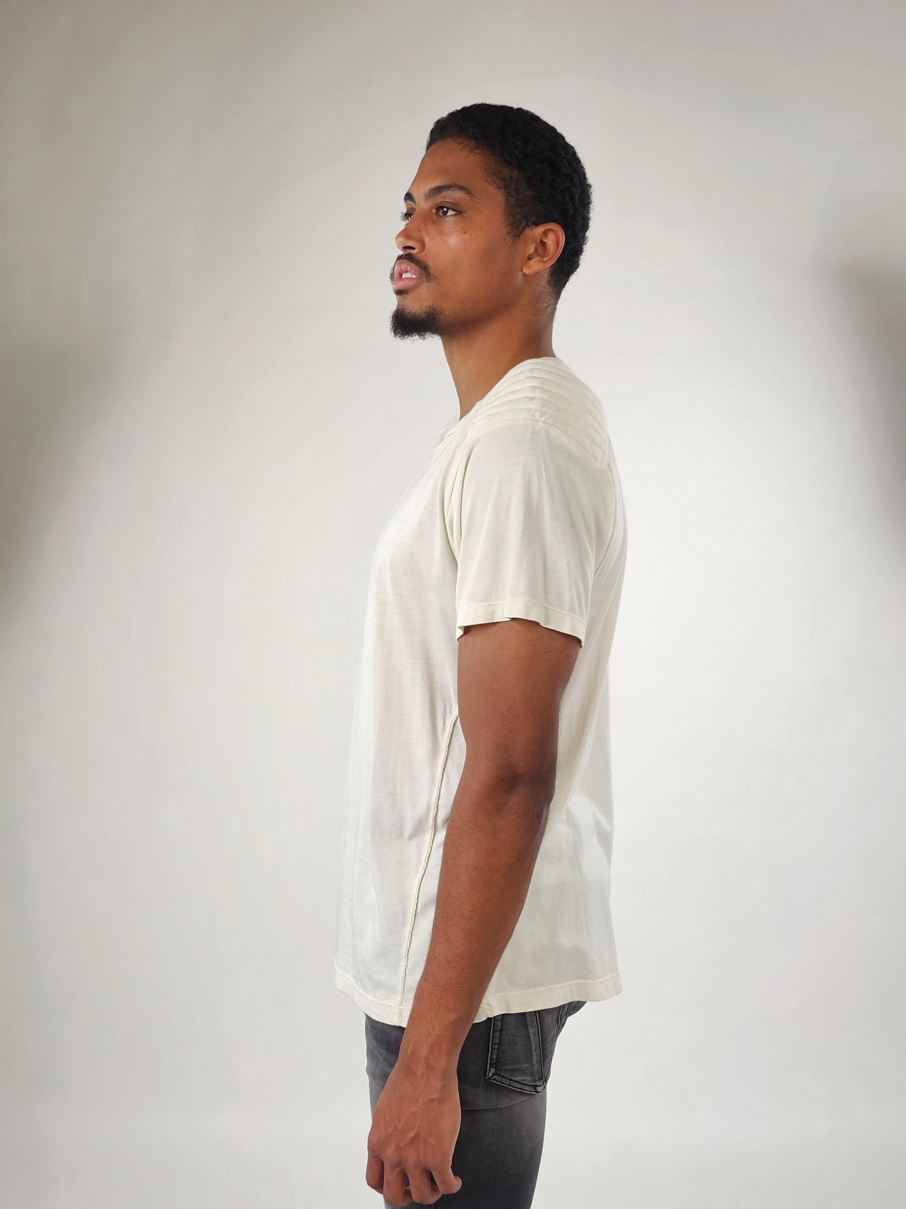 Wholesale,Reesedeluca, Reese De Luca White Short Sleeve Padded Shoulder T-Shirt, White, Medium-43-TagM