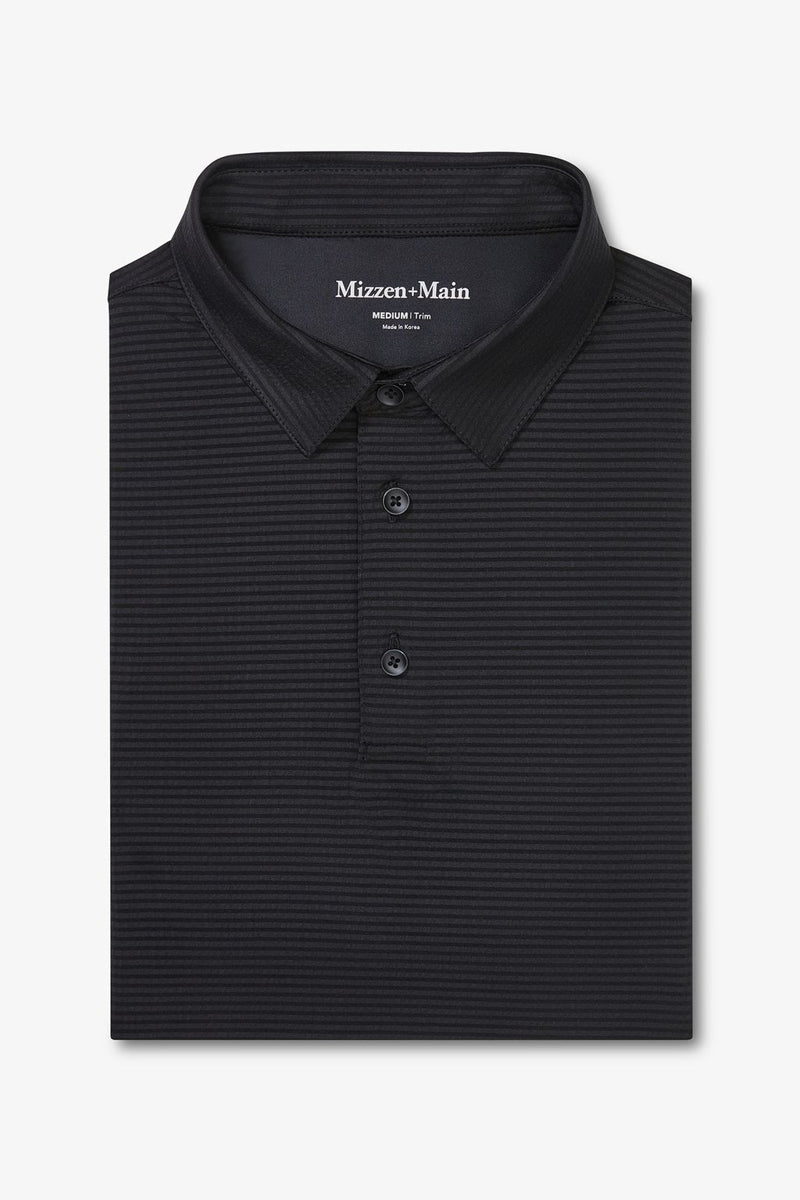 Wholesale,Mizzen + Main, Mizzen + Main Black Seersucker Textured Knit Trim Fit Polo, Black, Large-45-TagL