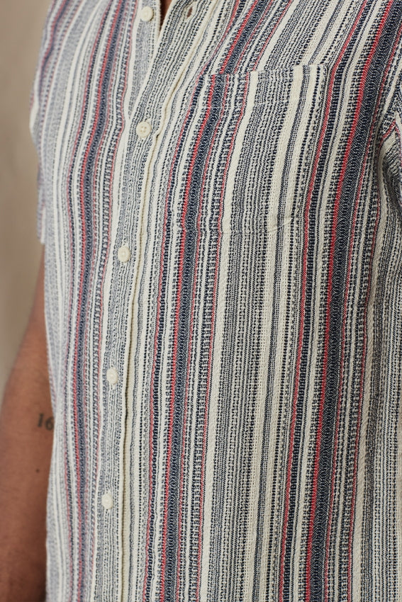 Wholesale,The Normal Brand, The Normal Brand Tan/Blue/Red Striped Textured Shirt, Tan, Small-42-TagSMedium-44-TagMLarge-46-TagL