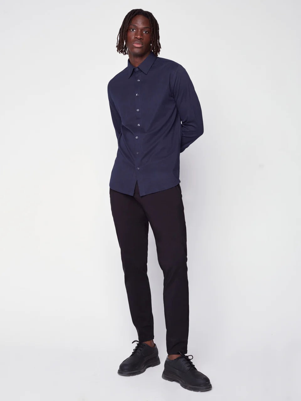 Wholesale,Projek Raw, Projek Raw Navy Long Sleeve Knit Shirt, Blue, Large-44-TagL