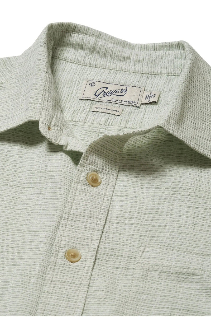 Faire,Grayers, Grayers Green Stripe Slub Cotton Yarn Dyed Shirt, Green, Extra Large-52-TagXL