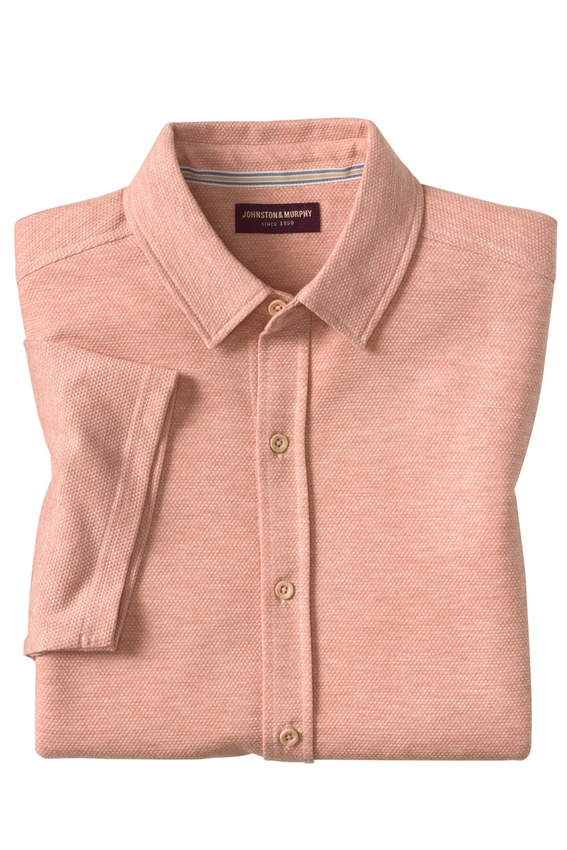 Wholesale,Johnston & Murphy, Johnston & Murphy Salmon Pink Honeycomb Textured Shirt, Pink, Medium-44-TagMLarge-46-TagLExtra Large-48-TagXLSmall-41-TagSExtra Extra Large-53-TagXXL