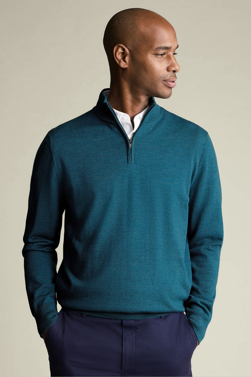 Wholesale,Charles Tyrwhitt, Charles Tyrwhitt Teal Pure Merino Wool Qtr Zip, Blue, Extra Large-48-TagXL
