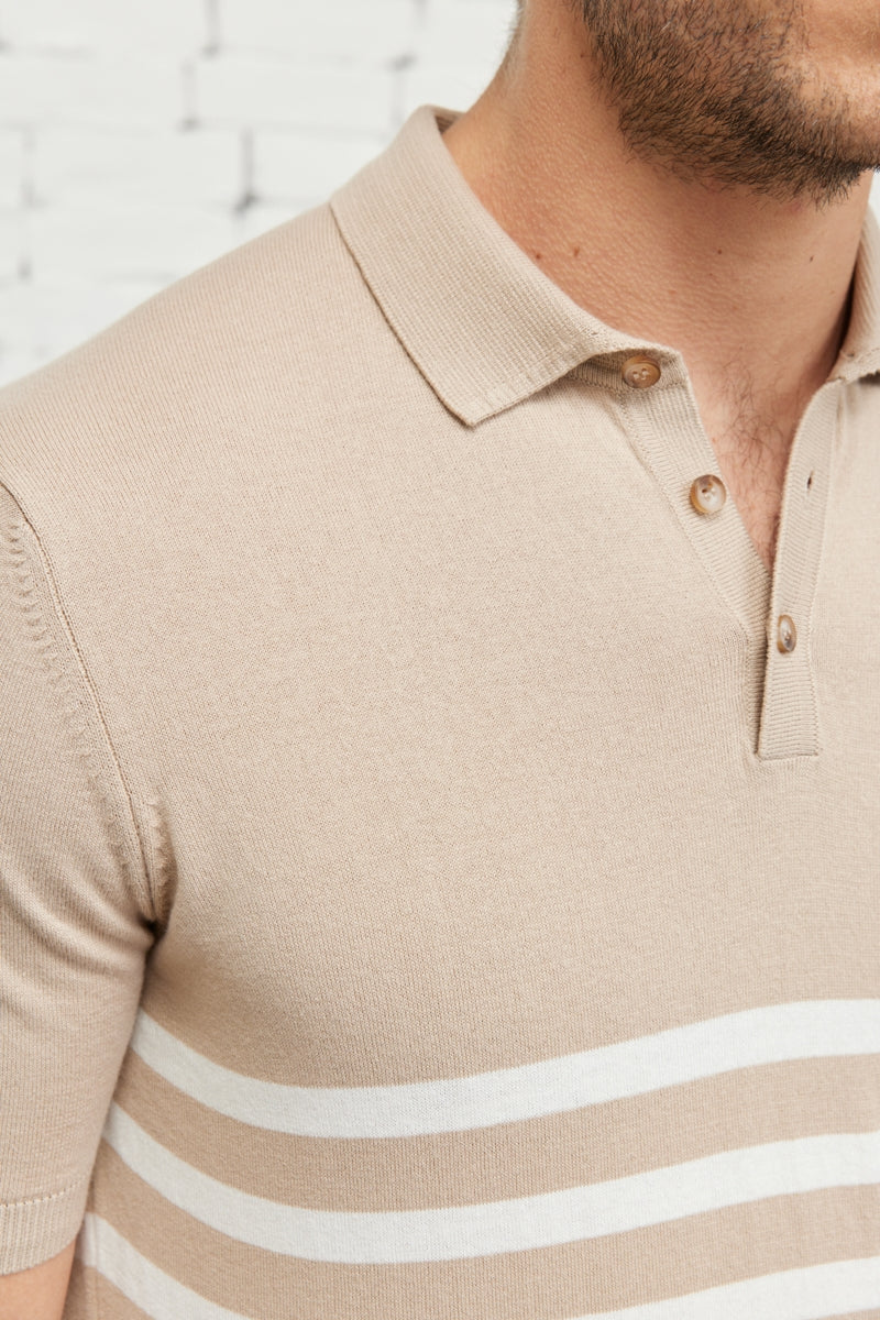 Wholesale,Altinyildiz Classics, Altinyildiz Classics Taupe with White Striped Knit Polo, Tan, Large-43-TagL