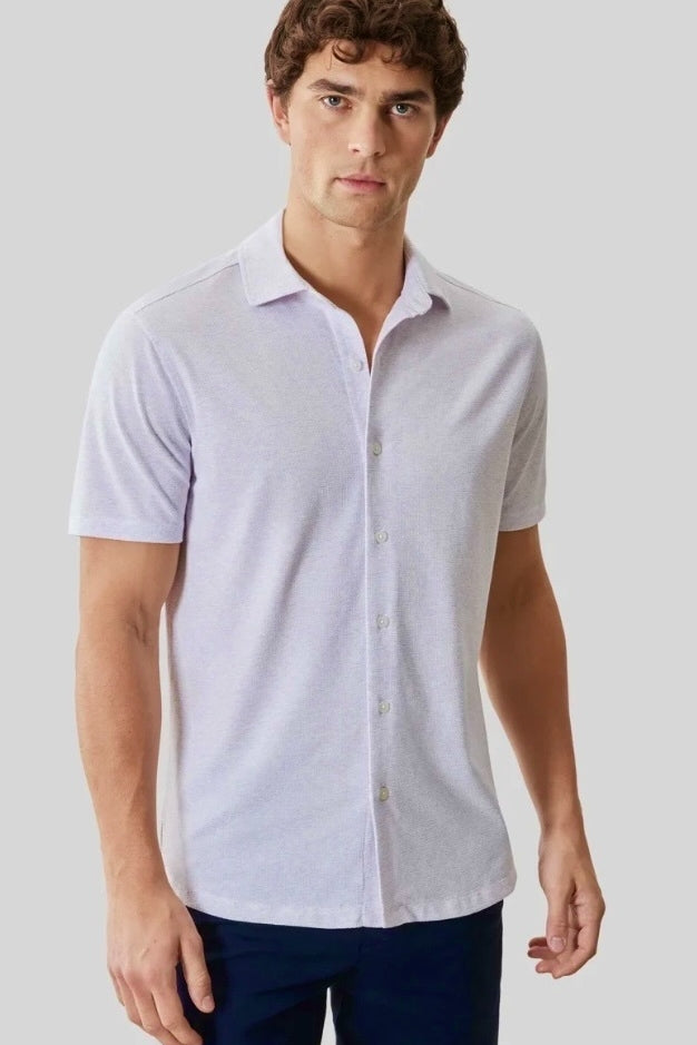 Direct From Brand,Robert Barakett, Robert Barakett Lavender Geo Print Knit Shirt, Purple, Medium-42-TagMLarge-45-TagLExtra Large-48-TagXL