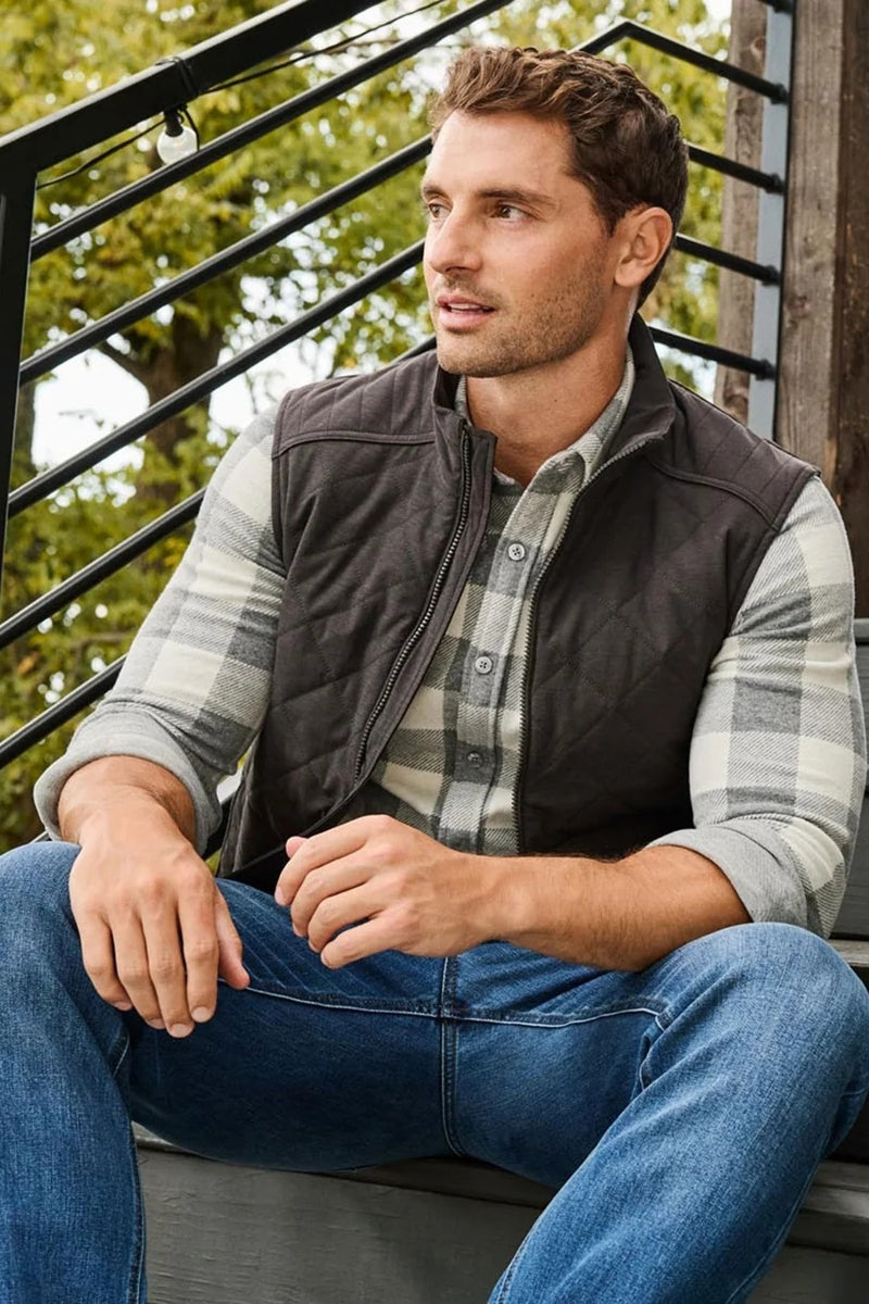 Wholesale,Flag & Anthem, Flag & Anthem Charcoal Flannel-Lined Quilted Vest, Grey, Extra Large-52-TagXLExtra Extra Large-54-TagXXL
