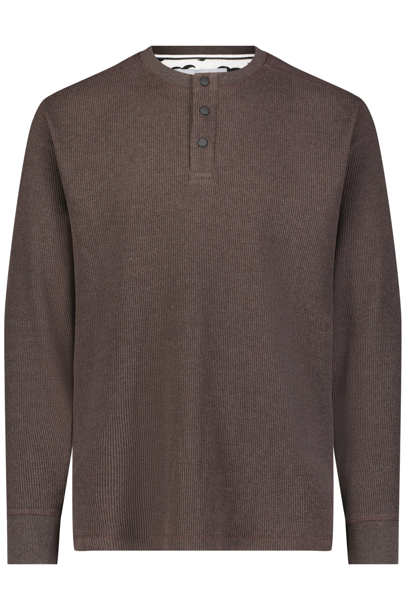 American Heritage Brown Thermal Waffle Henley with Side Slit