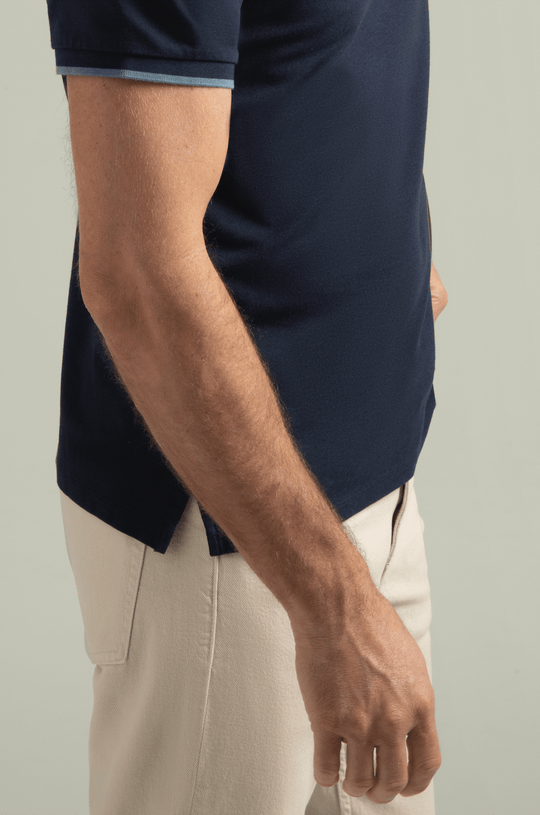 Brand Partner,HyperNatural, HyperNatural Midnight Navy Oak Hill Tipped Slim Fit Micro-Pique Polo with Hyper-Cool Jade, Blue, Large-43-TagL
